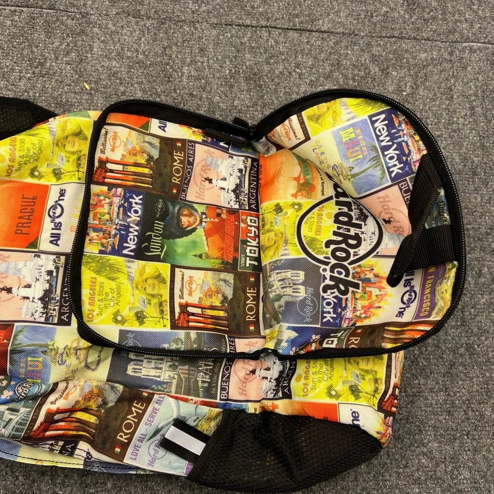 Hard Rock Cafe Backpack Multi Color Postcard City Print Travel Bag IM10015078